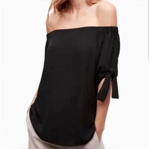 Dynamite Black Off-Shoulder Blouse with Tie Sleeves